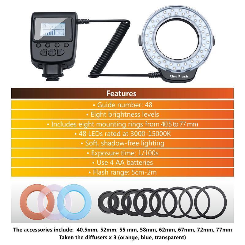 Ring Flash Photography Gear, Camera Ring Flash Photography Light with Accessories, Camera Accessories for Capturing The Beautiful Moments in Life