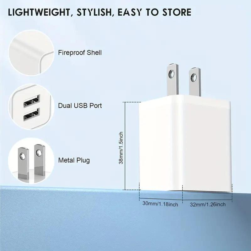 12W USB Wall Charger, 4 Count 2.4A 5V Dual Port USB Cube Power Adapter Charger Plug Block, Charging Box Brick for iPhone Samsung LG Moto Android Phones