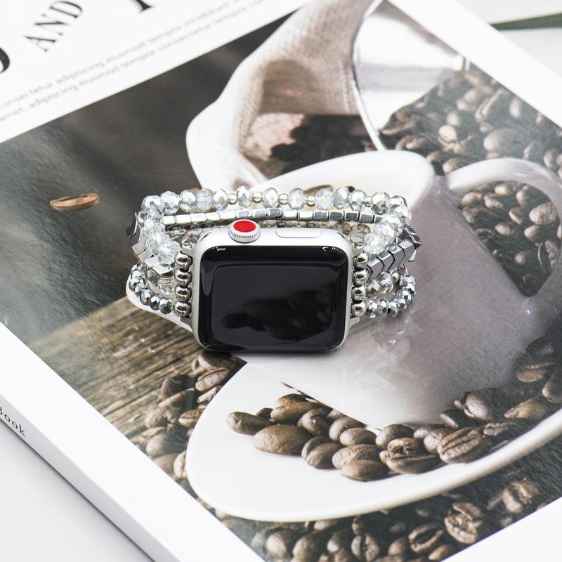 Fashion Rhinestone Decor Beaded Watch Band (Band Only), Handmade Elastic Women's Watch Band for Apple Watch Bands 38mm to 49mm, Smart Watch Accessories, Watches Band, Wearable Accessories