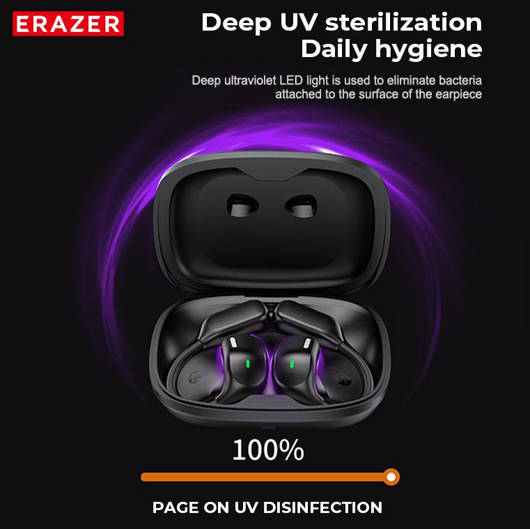 ERAZER XF23 AI Translation Open Headphones UVC Ultravilet Disinfection OWS Touch Screen Wireless Earbuds Support 135 Languages Bluetooth Translation HIFI Stereo Headset For Listening To Music & Calling,UV Cleaning Earphone