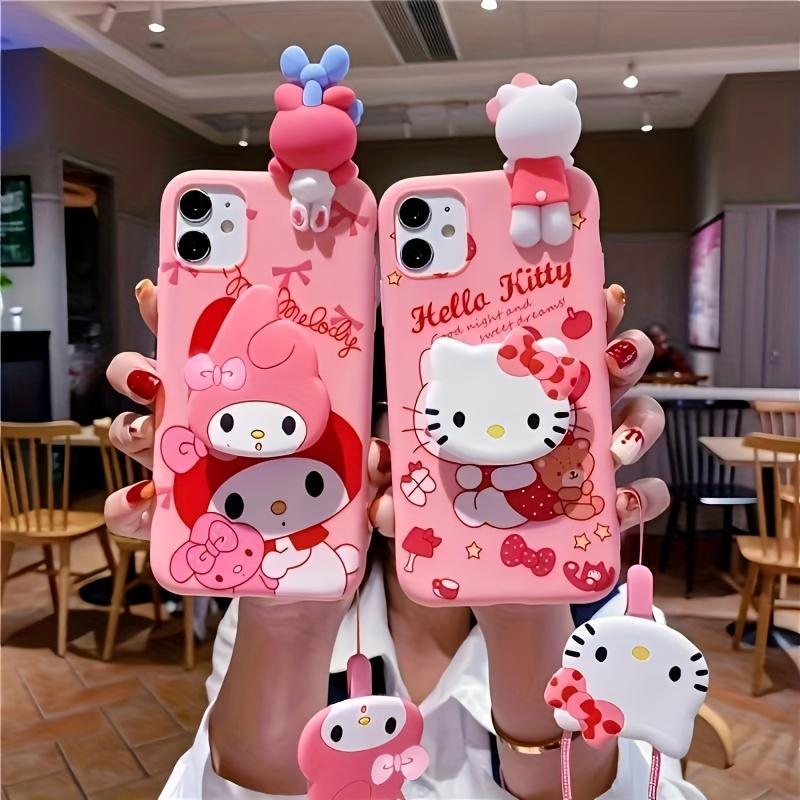 Sanrio Cartoon Pattern Phone Case with Lanyard & Holder, 1 Count Cute Soft TPU Cellphone Protective Case, Shockproof Mobile Phone Cover for iPhone Series