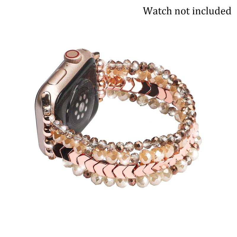 Fashion Rhinestone Decor Beaded Watch Band (Band Only), Handmade Elastic Women's Watch Band for Apple Watch Bands 38mm to 49mm, Smart Watch Accessories, Watches Band, Wearable Accessories