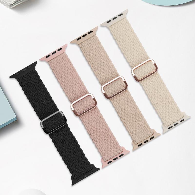 Solo Loop Stretchy Watch Band for Summer (Band Only), 4 Counts set Elastic Nylon Woven Watch Bands for Men Women, Smart Watch Band, Sport Watch Band for Apple Watch Series 9 8 7 6 5 4 3 2 1 SE Ultra Ultra 2