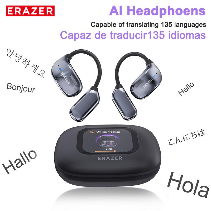 ERAZER XF23 AI Translation Open Headphones UVC Ultravilet Disinfection OWS Touch Screen Wireless Earbuds Support 135 Languages Bluetooth Translation HIFI Stereo Headset For Listening To Music & Calling,UV Cleaning Earphone