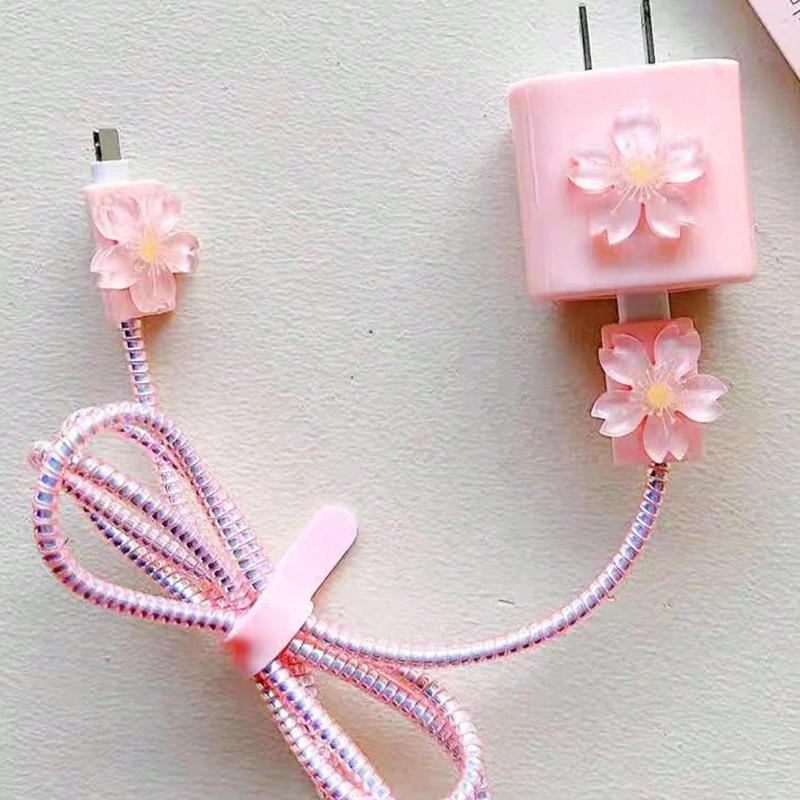 Flower Design Phone Charger Saver, Cute Flower Design Data Cable Protector, Mobile Phone Accessories Compatible with Apple 18 20W Charger