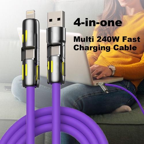 4-in-1 USB Charging Cable, fast charging cable USB A+ TYPE C + Lightning Multi national aluminum alloy cable management suitable for iPhone 16 15 14 Samsung Galaxy, Android Phones & Tablets iPad Pro Smartphone Cellphone Mobile Electronic, USB Cables