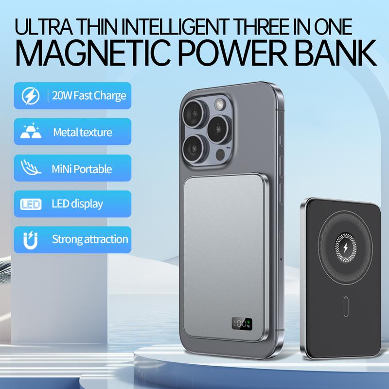 Magnetic Portable Charger, 5,000mAh Wireless Portable Charger with LED Display, Battery Pack, Compatible with iPhone 15 15 Plus 15 Pro 15 Pro Max, iPhone 14 13 12 Series