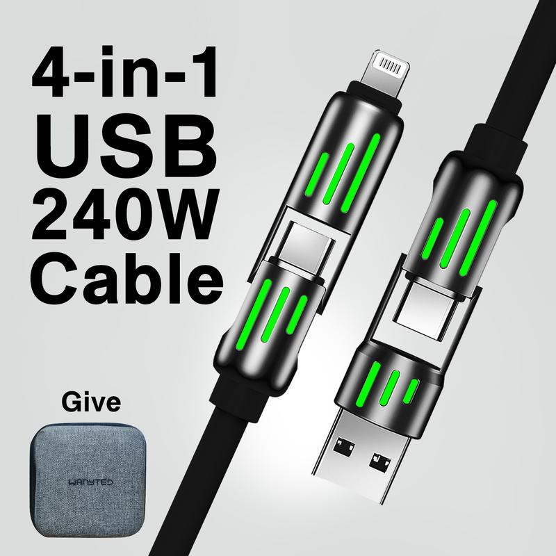 4-in-1 Multi USB Charging Cable with USB A,Type C, Lightning -MAX 240W Fast Charging & Data Sync for iPhone 16 15, iPad Pro, Samsung & Laptops cable max Smartphone Cellphone Electronic Charger