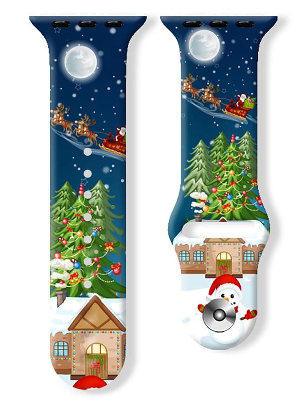 Cartoon Christmas Pattern Silicone Watch Band, Cute Watch Strap for Women & Men, Wearable Accessories Compatible with Apple Watch Series