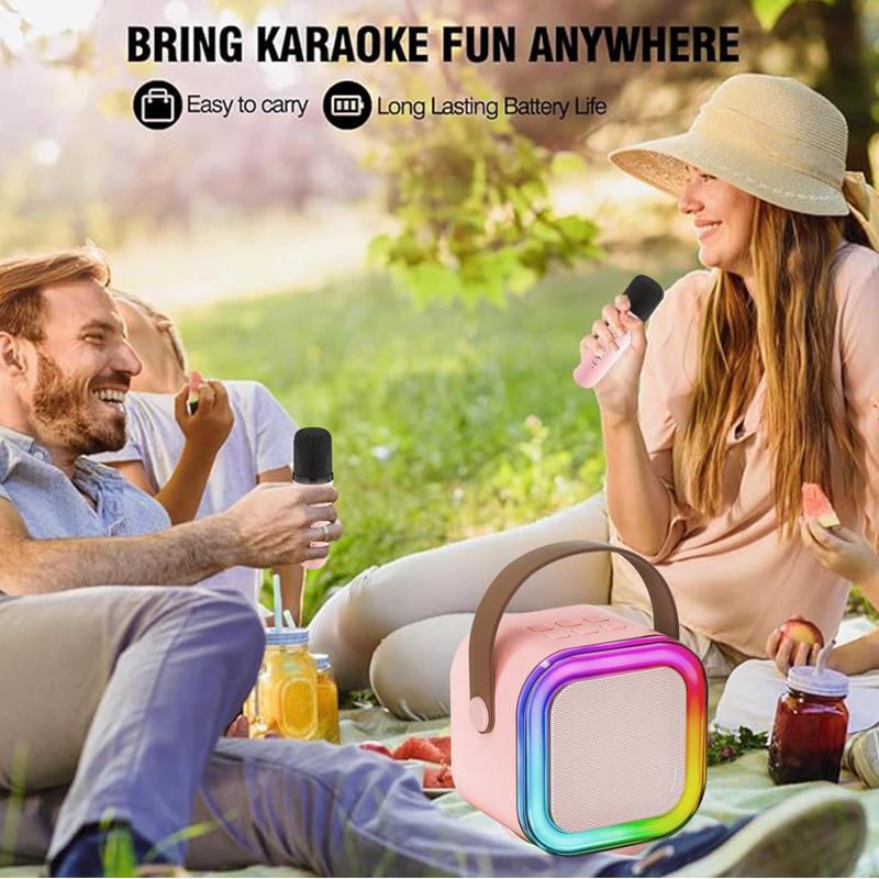 Wireless Microphone & Speaker Set, 1 Set Portable Karaoke Speaker with 2 Counts Wireless Mic, Bluetooth-compatible-compatible Speaker for Party