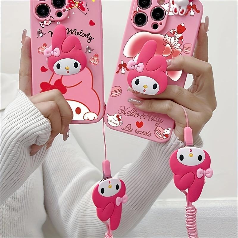 Sanrio Cartoon Pattern Phone Case with Lanyard & Holder, 1 Count Cute Soft TPU Cellphone Protective Case, Shockproof Mobile Phone Cover for iPhone Series