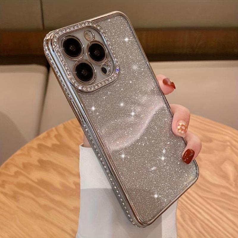 Glitter Rhinestone Decor Phone Case, 1 Count Shockproof Phone Protective Cover, Phone Accessory for iPhone 7 8 X 11 12 13 14 15 Plus 15 Pro Max, Smartphone Case, Unique Phone Cases