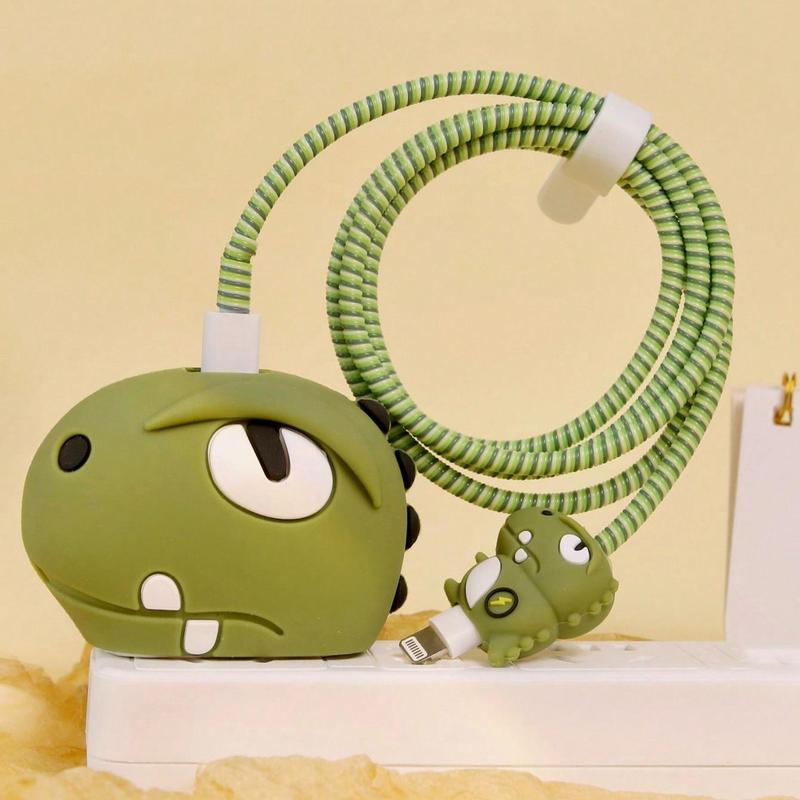 Cute Animal Design Charger & Data Cable Protector Set, Charger Head Protective Cover & Anti-break Data Cable Protector Set for Apple 18W 20W Charger