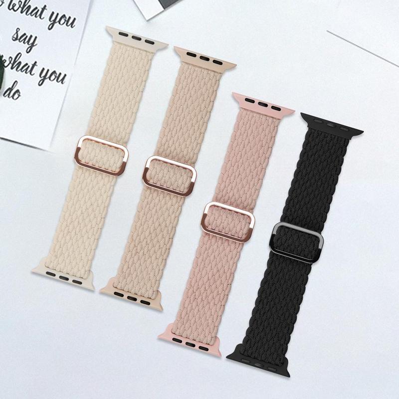 Solo Loop Stretchy Watch Band for Summer (Band Only), 4 Counts set Elastic Nylon Woven Watch Bands for Men Women, Smart Watch Band, Sport Watch Band for Apple Watch Series 9 8 7 6 5 4 3 2 1 SE Ultra Ultra 2