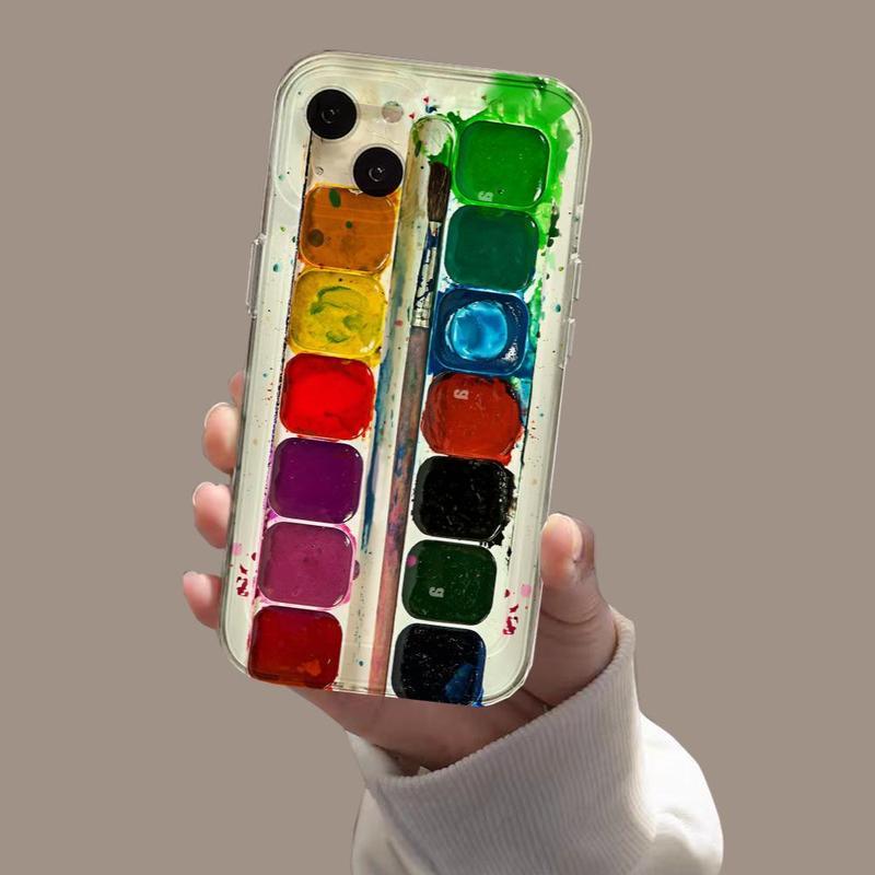 Watercolor Palette Pattern Phone Case, 1 Count Shockproof All-inclusive Phone Protective Cover, Phone Accessories Compatible with iPhone 11 12 13 14 15 Pro Max