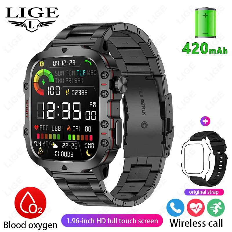 LIGE 2024 Outdoor Military Mens Smartwatch Bluetooth Call Sport Heart Rate Monitor IP68 Waterproof Smart Watches For Android IOS