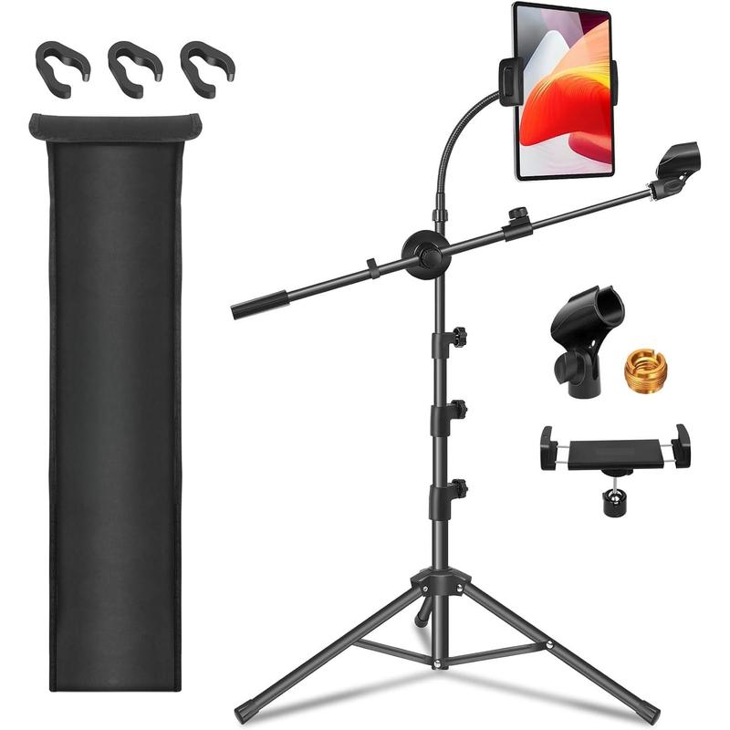 Mic Stand,6 In 1 Microphone Stand Floor Boom Mic Stand, Support Boom Gooseneck Mic Clips Tablet Phone Holder Any Combination With Mic Stand Bag