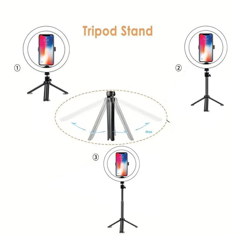 10 Inch LED Ring Light with 360° Adjustable Phone Tripod Stand (1 Box), USB Plug Selfie Ring LED Light with Phone Holder, Professional Selfie Light Kit for YouTube, Video, Photography, Vlog, Makeup