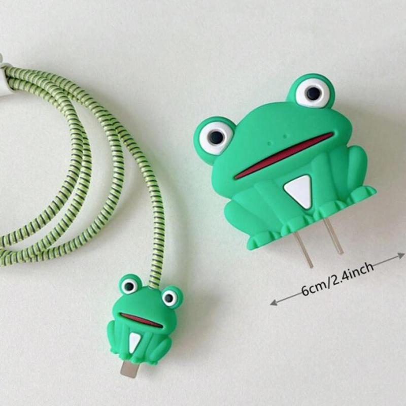 Cute Animal Design Charger & Data Cable Protector Set, Charger Head Protective Cover & Anti-break Data Cable Protector Set for Apple 18W 20W Charger