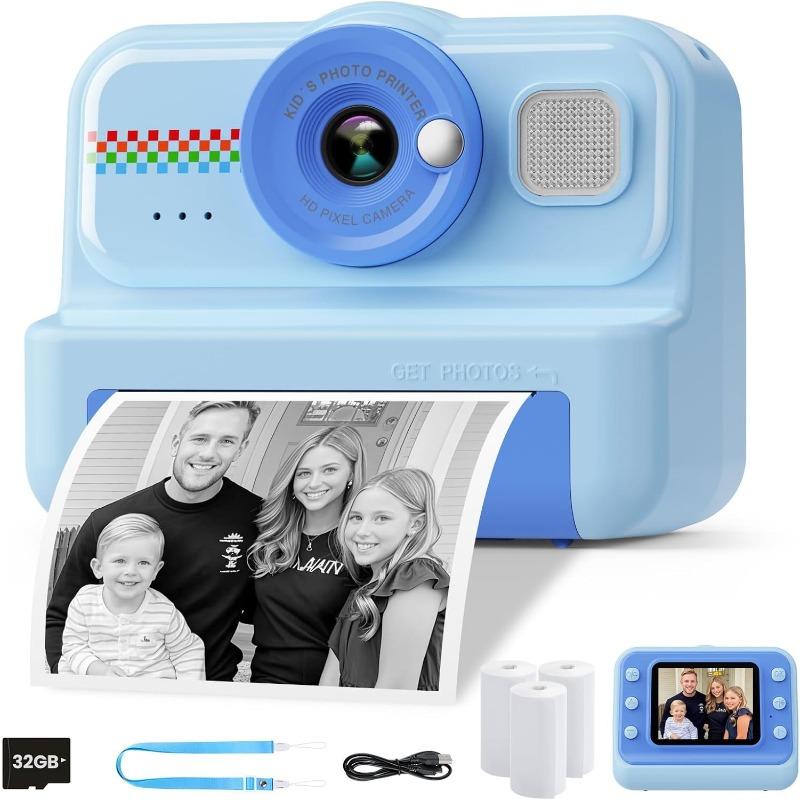 Kids Camera Instant Print, 1080P HD Instant Print Camera for Kids with 3 Rolls Print Paper & 32GB Card, Selfie Digital Camera for Kids, Ideal Kids Toys Gifts for Boys & Girls Age 3-14 (Black)