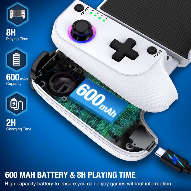 Wireless Mobile Gaming Controllers For iPhone and Android, Phone Game Controller Support Phone Case, RGB Light Hall Joystick, Turbo, Mobile Gaming Gamepad