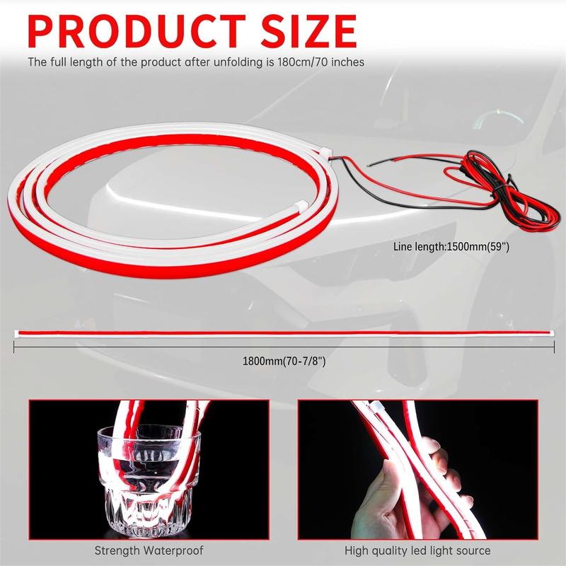 71 inch Car Hood led strip, white exterior dynamic car led hood light, flexible & waterproof, universal exterior daytime running light strip with Fuse Protection for cars, SUVs, trucks,Gifts for men and women