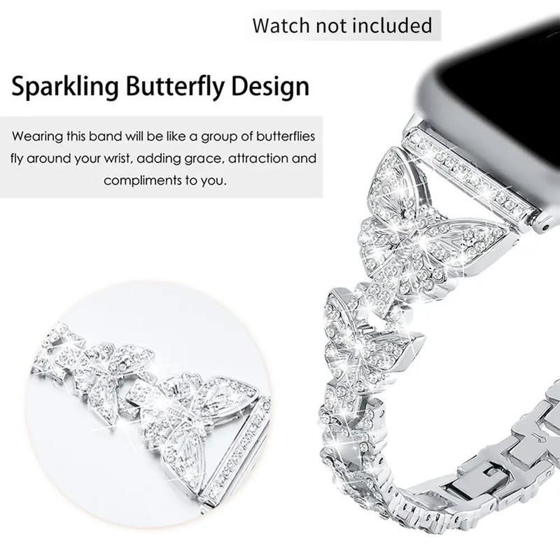 Rhinestone Butterfly Decor Watch Band (Band Only), 1 Count Watch Band for Women, Fashion Watch Band for Apple Watch Series 9 SE 8 7 6 5 4 3 2 1 40mm to 49mm