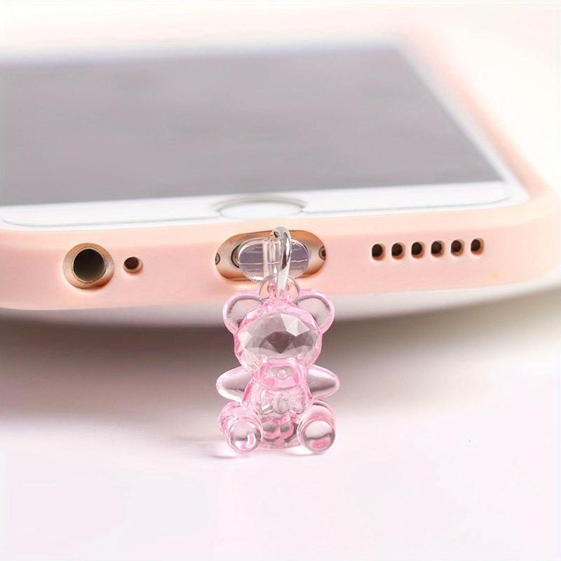 Cute Bear Design Phone Dust Plug, Clear Phone Charm, Phone Accessories for iPhone & Type-C, Mobile Phone Parts for Electronic Device Enthusiasts