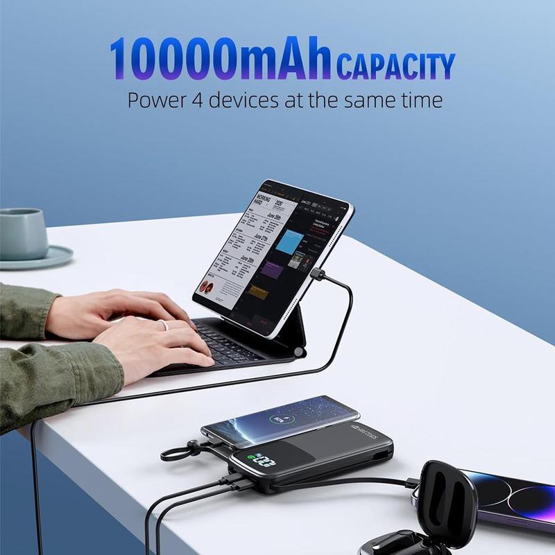 10000mAh Portable Power Bank, PD3.0 QC4.0 22.5W Fast Charging Power Bank, Portable Mobile Phone Charger with LED Digital Display & 2 Cables