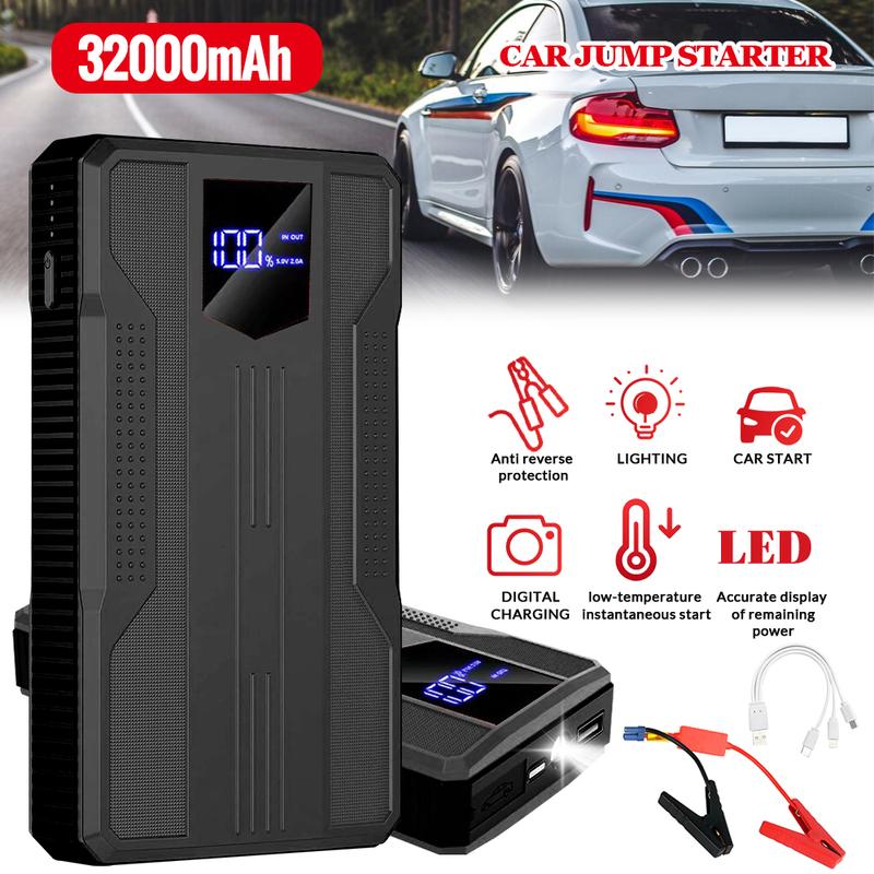 Car Jump Starter Booster Jumper Box Power Bank Battery Charger Portable, 32000mAh Portable Power Pack with Charge, Jumper Cable, 600A Peak Battery Starter for Up to 3.5L Gas or 2.0L Diesel Engine