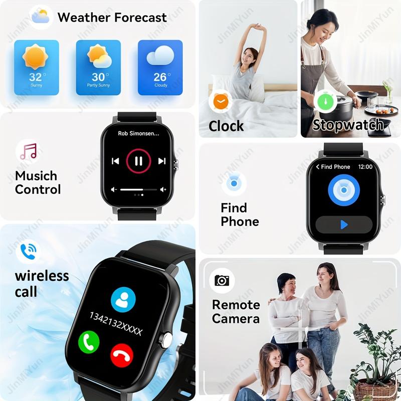 1.83-Inch Full Touch Screen Sports Smart Watch-Wireless Call, SMS Reminder, Dial and Wallpaper, Multiple Fitness Modes, Music Playback, Remote Camera Control-Compatible with Android and iPhone