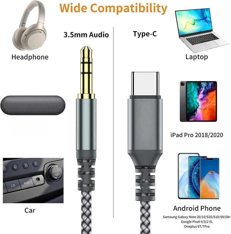 USB C to 3.5mm Audio Aux Jack ,3.3FT USB Type C to Male Adapter Dongle  Cord  Headphone Compatible with  16 15 Pro Max  Galaxy S24 S23 S22,iPad Pro,MacBook