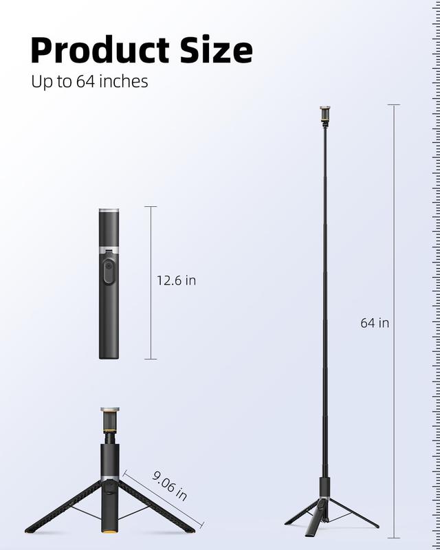 Selfie Stick with 63'' Extendable Tripod and Bluetooth Remote, Lightweight & Foldable, Compatible with All Phones,Good for Travel & iPhone Accessories