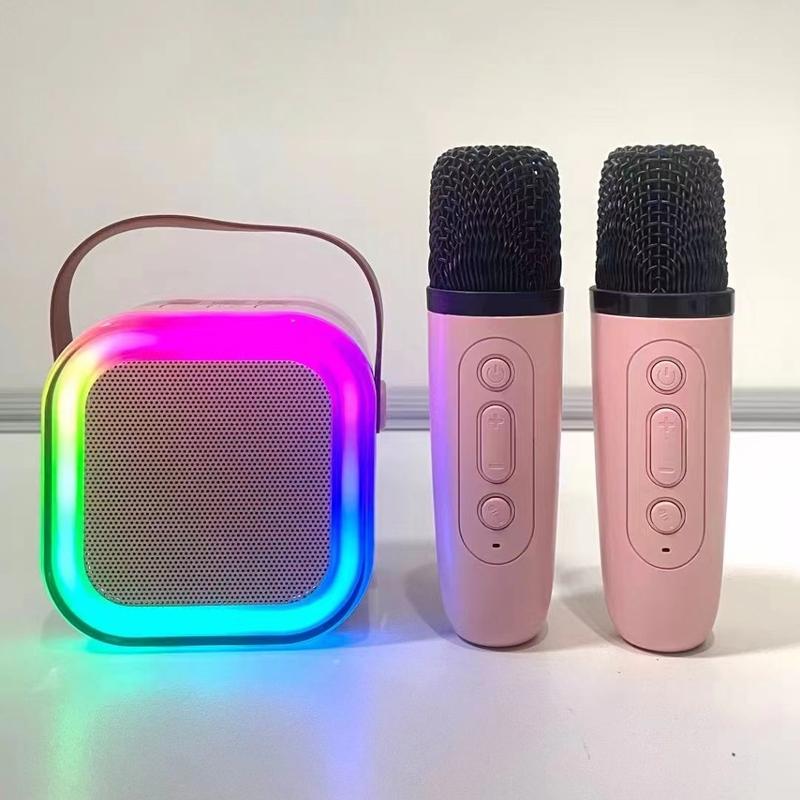 Portable Wireless Karaoke Speaker with Single Microphone, HIFI Stereo Subwoofer, KTV Speaker Subwoofer with RGB Color LED Light, Karaoke Machine Sound System for Outdoor Sports Travel, Audio Equipment, Room Accessories Bluetooth Compact