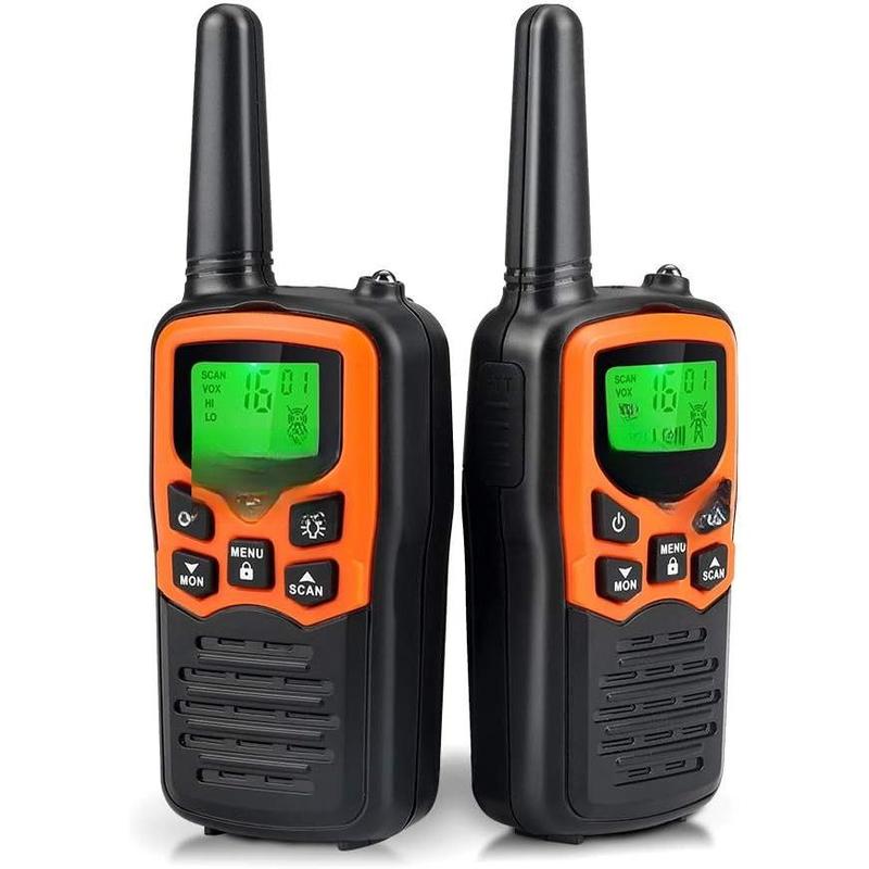 Walkie Talkies,  Long Range Walkie Talkies for Adults with 22 FRS Channels, Family Walkie Talkie with LED Flashlight VOX LCD Display for Hiking Camping Trip (Orange 2 Pack)