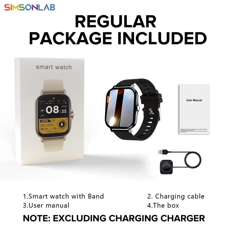 SIMSONLAB Touchscreen Watch, Multiple Sport Modes, Message Notification, Multiple Customizable Dials, Wirelessly Connects to Android and iOS Phones