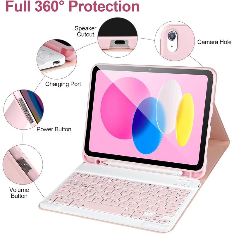 iPad 10th Generation Case with Keyboard,Keyboard Case for iPad 10th Gen 2022 10.9''Keyboard for iPad 10th Gen with Pencil Holder,Detachable  Keyboard Case for iPad 10.9 2022,Pink