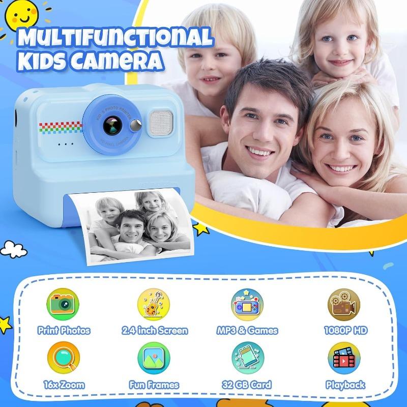 Kids Camera Instant Print, 1080P HD Instant Print Camera for Kids with 3 Rolls Print Paper & 32GB Card, Selfie Digital Camera for Kids, Ideal Kids Toys Gifts for Boys & Girls Age 3-14 (Black)