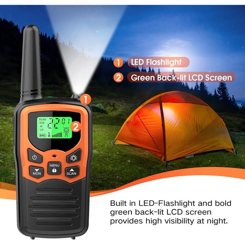 Walkie Talkies,  Long Range Walkie Talkies for Adults with 22 FRS Channels, Family Walkie Talkie with LED Flashlight VOX LCD Display for Hiking Camping Trip (Orange 2 Pack)