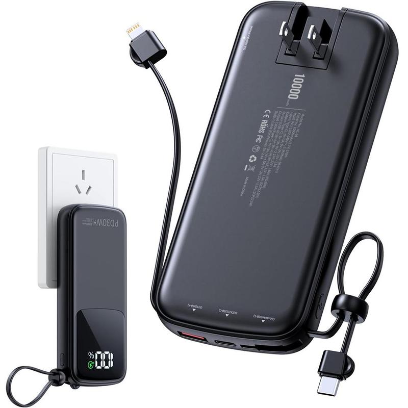 10000mAh Portable Power Bank, PD3.0 QC4.0 22.5W Fast Charging Power Bank, Portable Mobile Phone Charger with LED Digital Display & 2 Cables