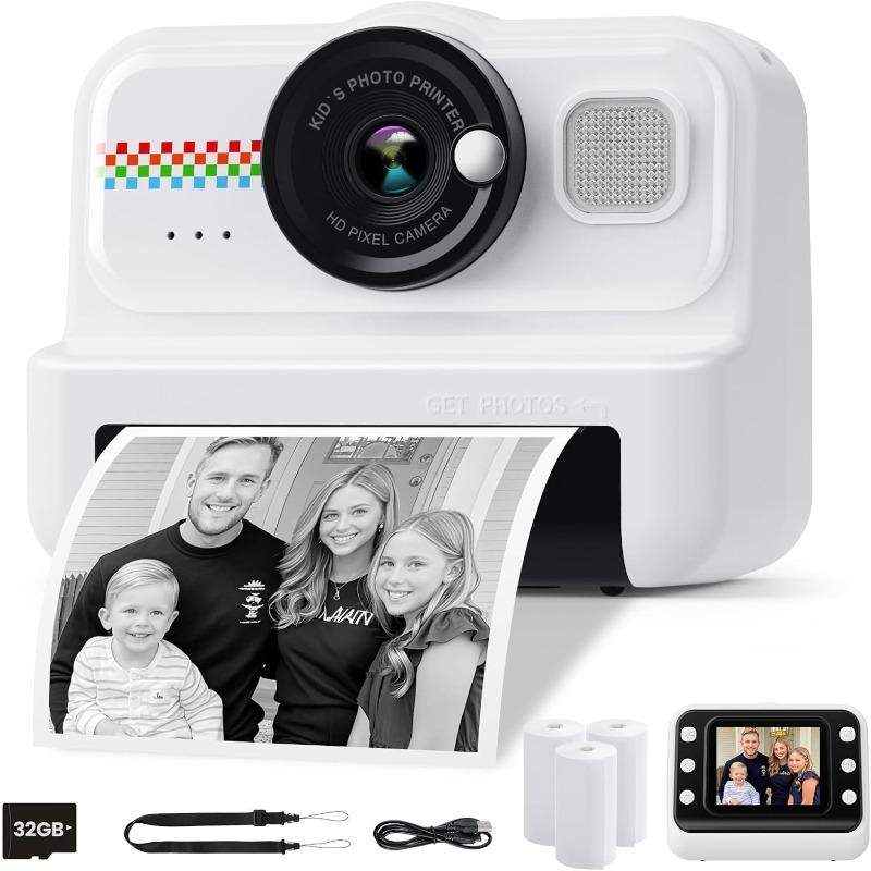 Kids Camera Instant Print, 1080P HD Instant Print Camera for Kids with 3 Rolls Print Paper & 32GB Card, Selfie Digital Camera for Kids, Ideal Kids Toys Gifts for Boys & Girls Age 3-14 (Black)