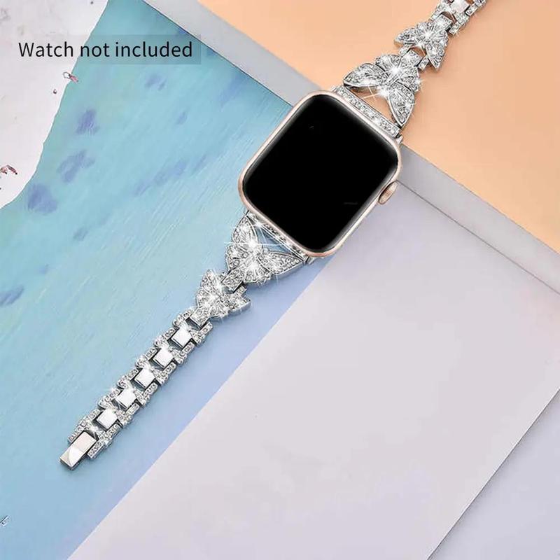 Rhinestone Butterfly Decor Watch Band (Band Only), 1 Count Watch Band for Women, Fashion Watch Band for Apple Watch Series 9 SE 8 7 6 5 4 3 2 1 40mm to 49mm