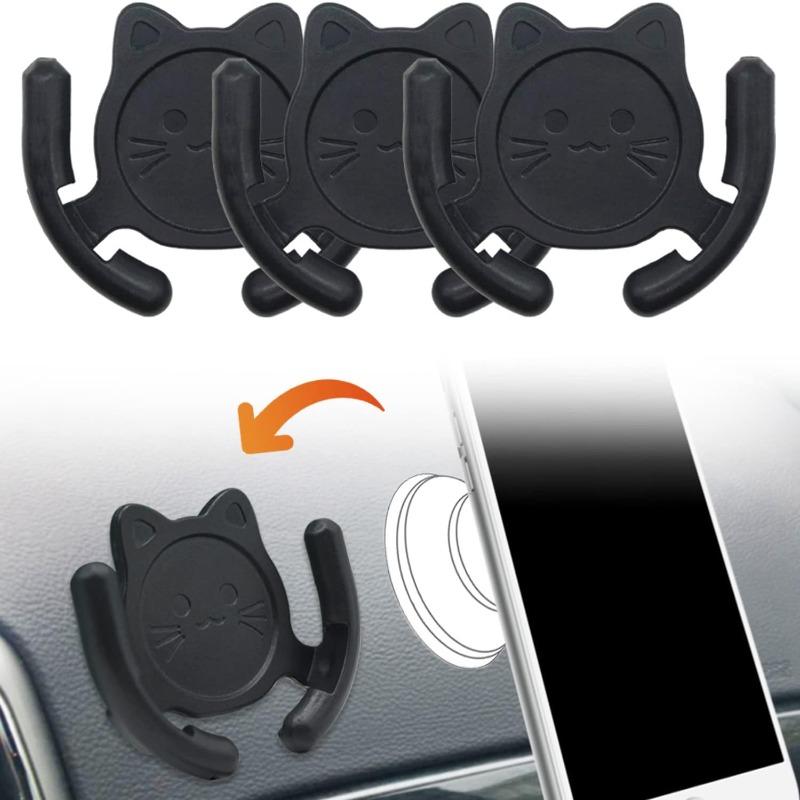 Multi-Surface Holder Car Mount 3 Pack Compatible for Popsocket Grip Holder for Pop Socket Mount Device Support Accessory Home Office Desk Wall Mount Cute Cat Strong Adhesive Sticky Pad (Black)