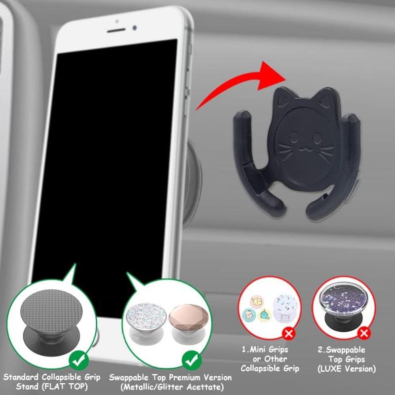 Multi-Surface Holder Car Mount 3 Pack Compatible for Popsocket Grip Holder for Pop Socket Mount Device Support Accessory Home Office Desk Wall Mount Cute Cat Strong Adhesive Sticky Pad (Black)