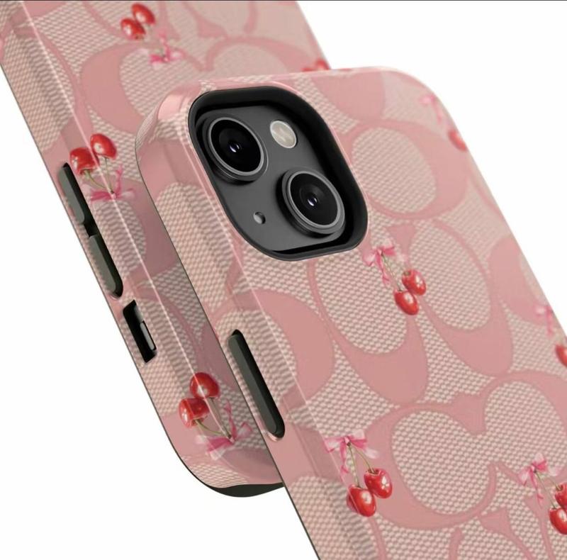 Luxury Cheries Phone Cases, Bow Coquette Cover Compatible With iPhone 8, X, Xs, Xr, 11, 12, 13, 14, 15 Pro, Mini, Plus, Pro Max, Pink Cases