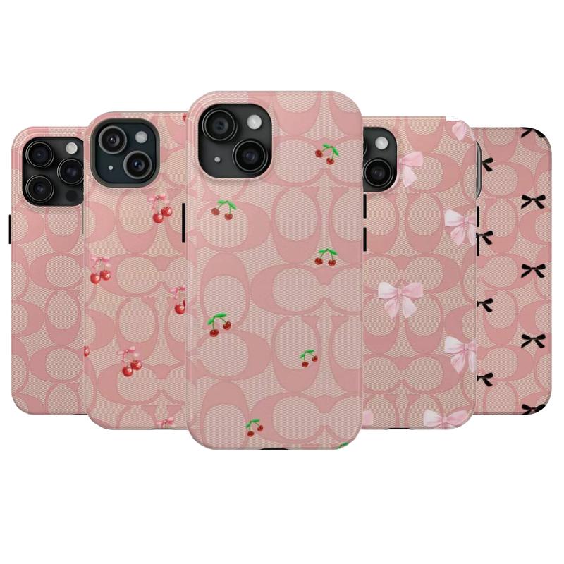 Luxury Cheries Phone Cases, Bow Coquette Cover Compatible With iPhone 8, X, Xs, Xr, 11, 12, 13, 14, 15 Pro, Mini, Plus, Pro Max, Pink Cases