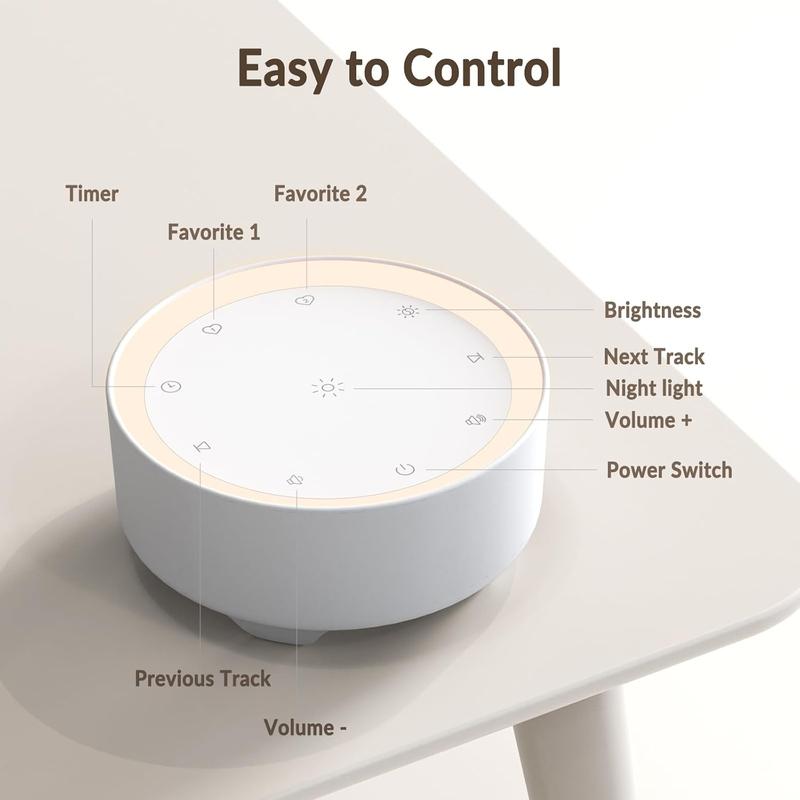 Sound Machine & Night Light for Adults, , . White Noise Machine with 20  Sleep Sounds. Small Size & Portable Design for Bedroom, Office, Travel. Favorites Buttons, Timer