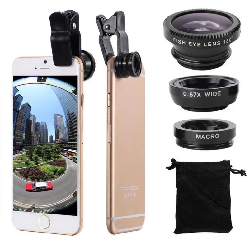 3in1 Fisheye Lens Wide Angle Micro Camera Lens for iPhone Samsung Xiaomi Zoom Fish Eye Len for Smartphone Lenses with Phone Clip Christmas Gift