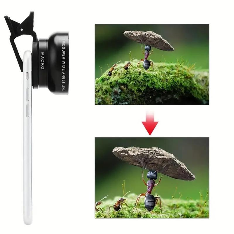 Professional Phone Lens Kit, 1 Set 0.45X Wide Angle Macro Lens with Universal Phone Clip, HD Video Shooting Lens for Outdoor Hiking, Hunting, Fishing