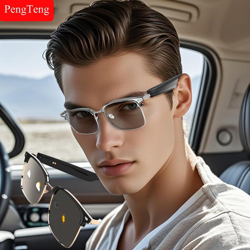 PENGTENG Business Smart Glasses, Rechargeable Smart Glasses with Clear Lens, Wireless Glasses for Men & Women, Compatible with iPhone & Android